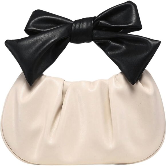 Women's PU Leather Hobo Purse Small Bow Clutch Casual Handbag - Picture 1 of 5